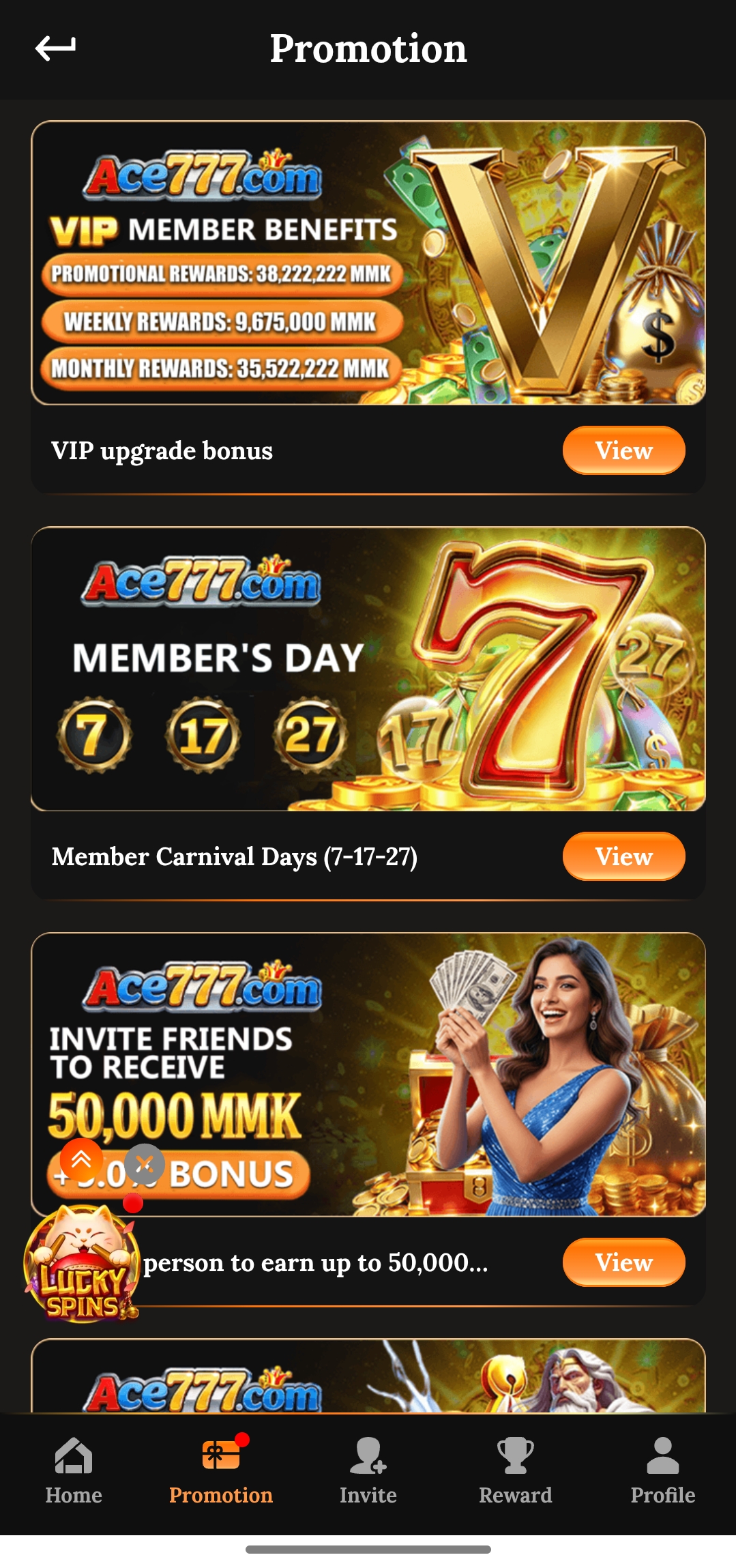 Ace 777 Promotions Screenshot
